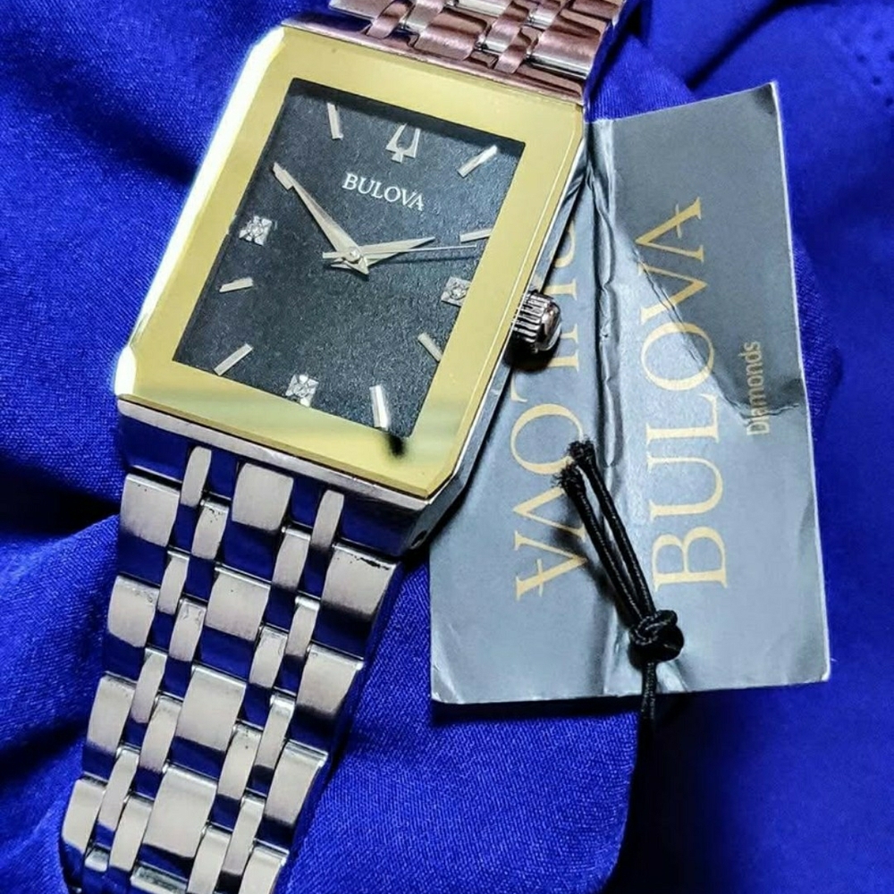 Bulova Quadra Black Gold Tone Luxury Tank Men's Watch